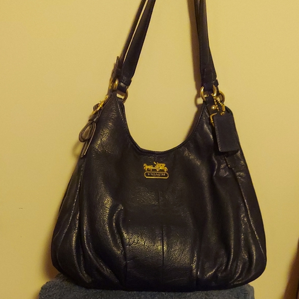 Coach Black Leather Hobo Bag with Gold Accents